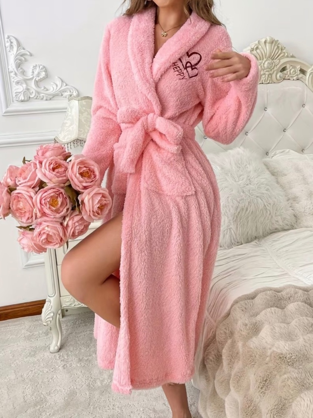 Cozy Plush Pink Women's Robe with Belt